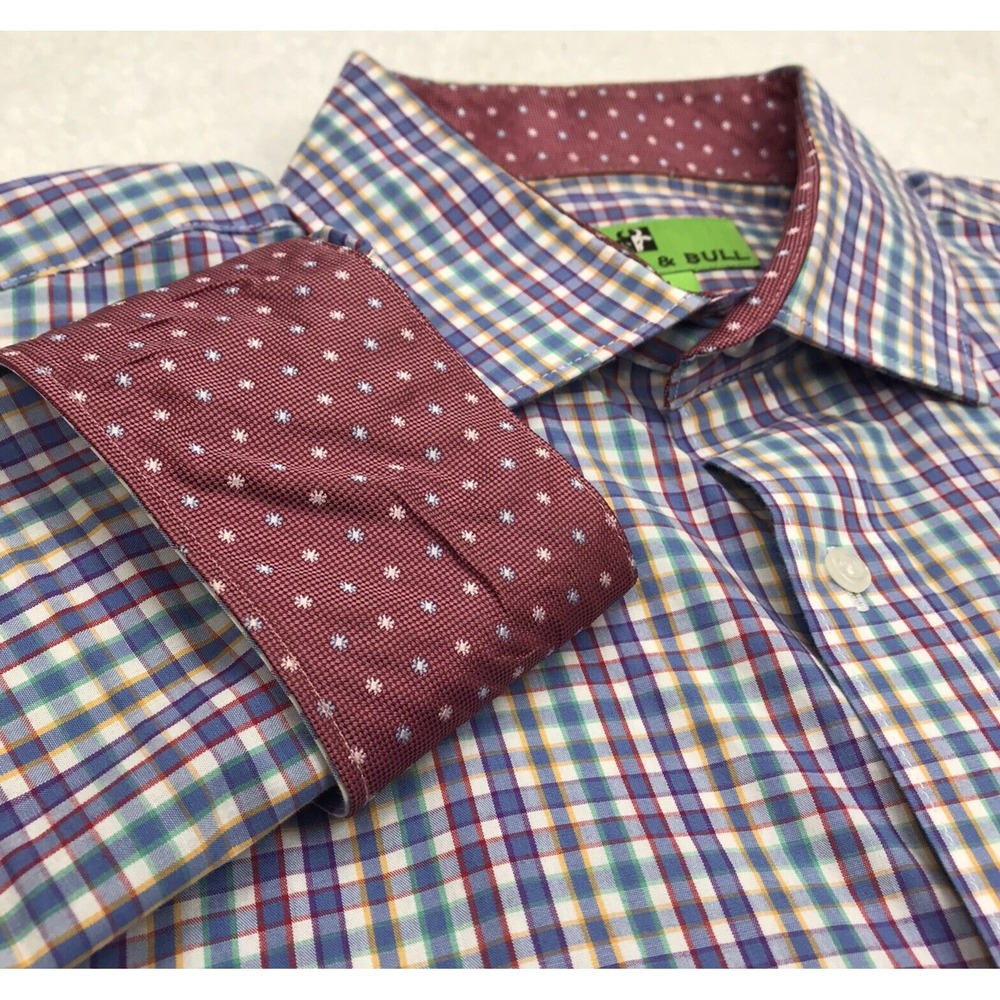 Bristol‎ & Bull Button Shirt Mens MEDIUM 15-15.5 32/33 Plaid Check Flip Cuff